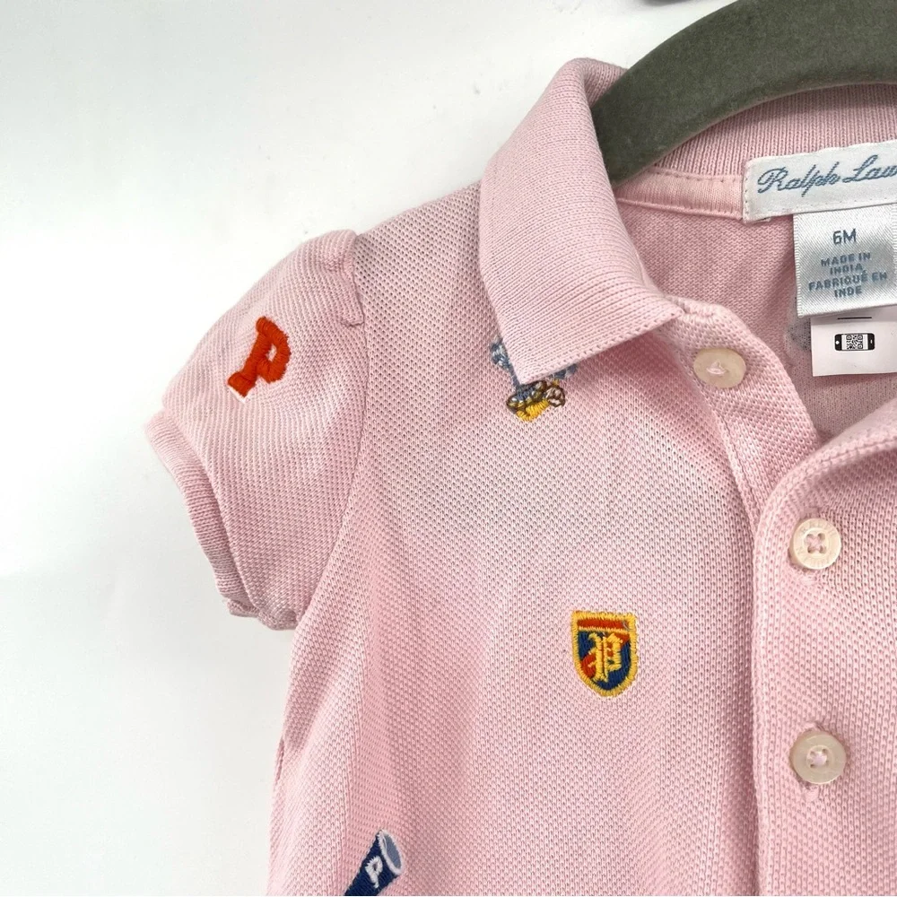 RALPH LAUREN Pink Polo Dress 6M Embroidered 100% Cotton Preppy Old Money BabyGrl